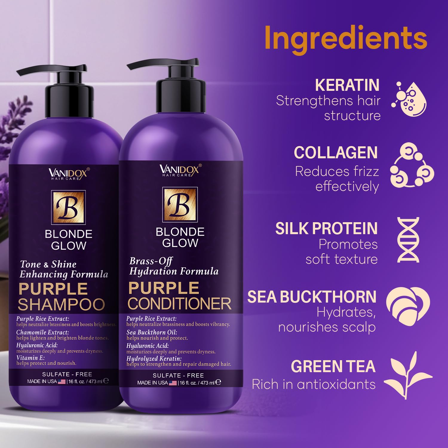 VANIDOX purple rice extract ingredient label showcases nourishing extract for hair vitality.