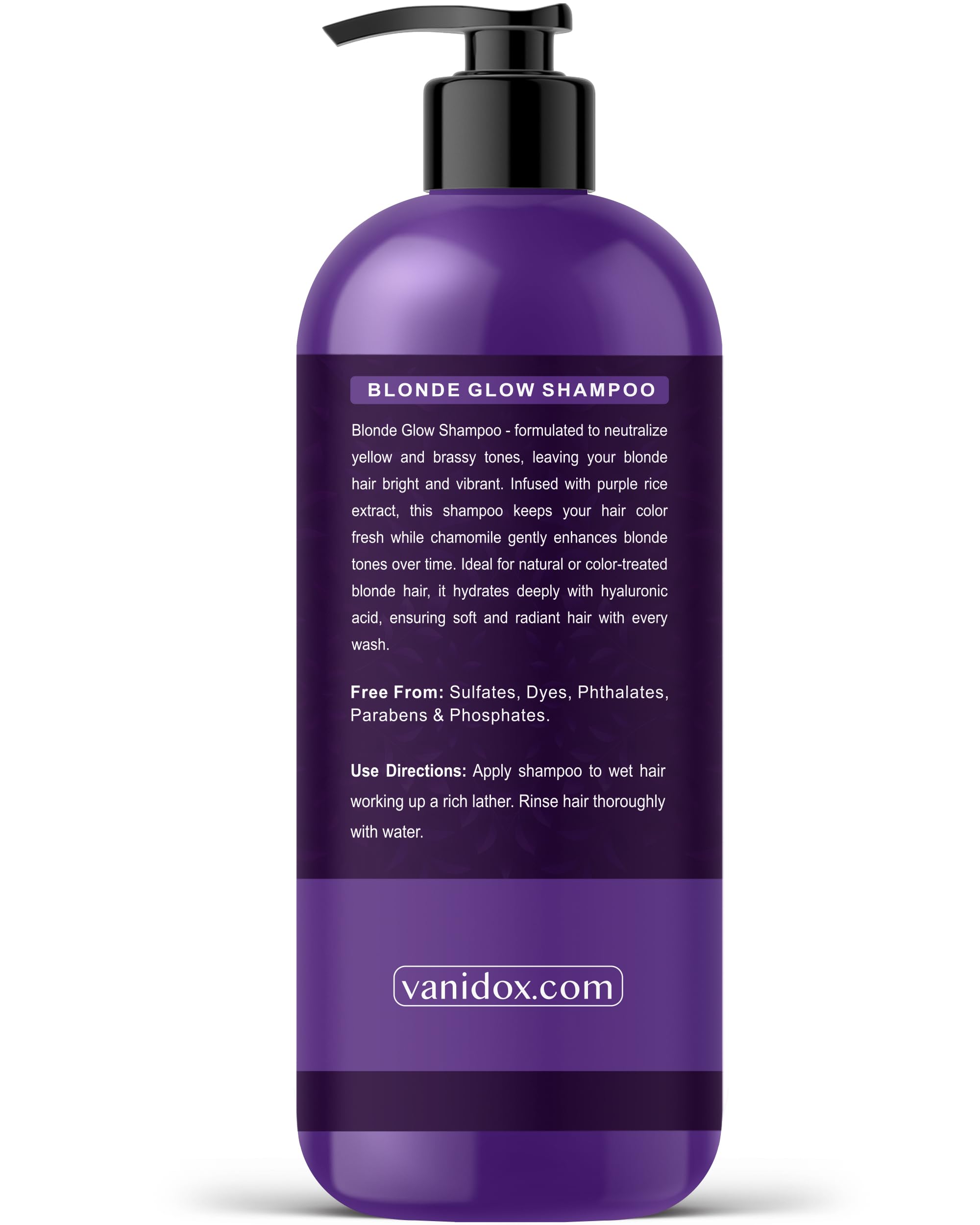 VANIDOX purple shampoo on blonde hair between salon visits for tone maintenance