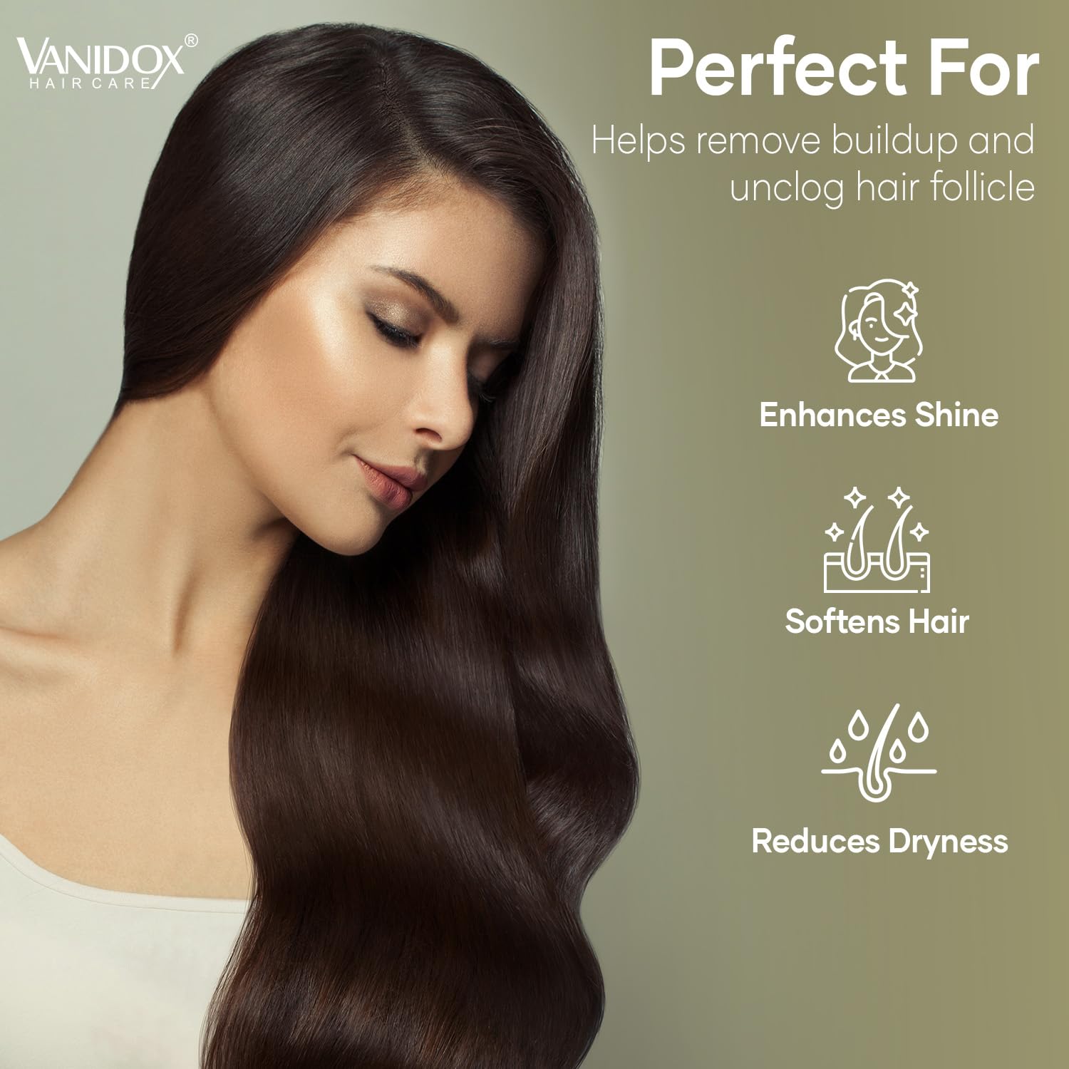 Vanidox scalp illustration suggests improved circulation and potential hair fullness.