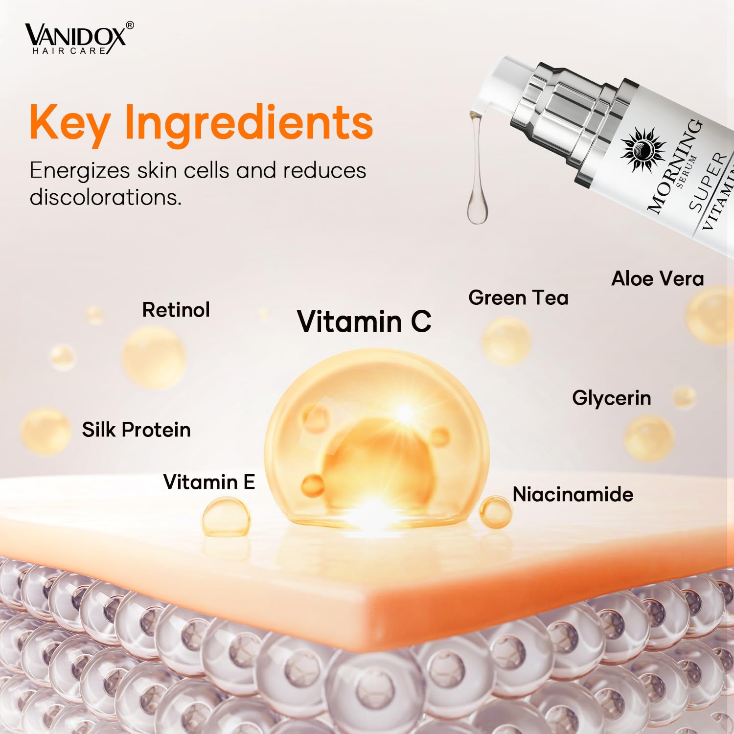 VanidoX bottle pump exposed to highlight airless protection.