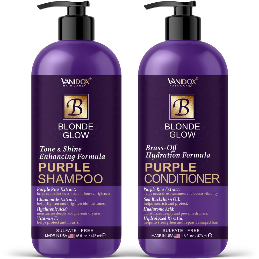 VANIDOX sulfate-free purple shampoo bottle restores cool tone and reduces brassiness.