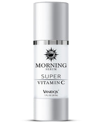 VanidoX Super Vitamin C Serum bottle closeup highlighting hydration benefits.