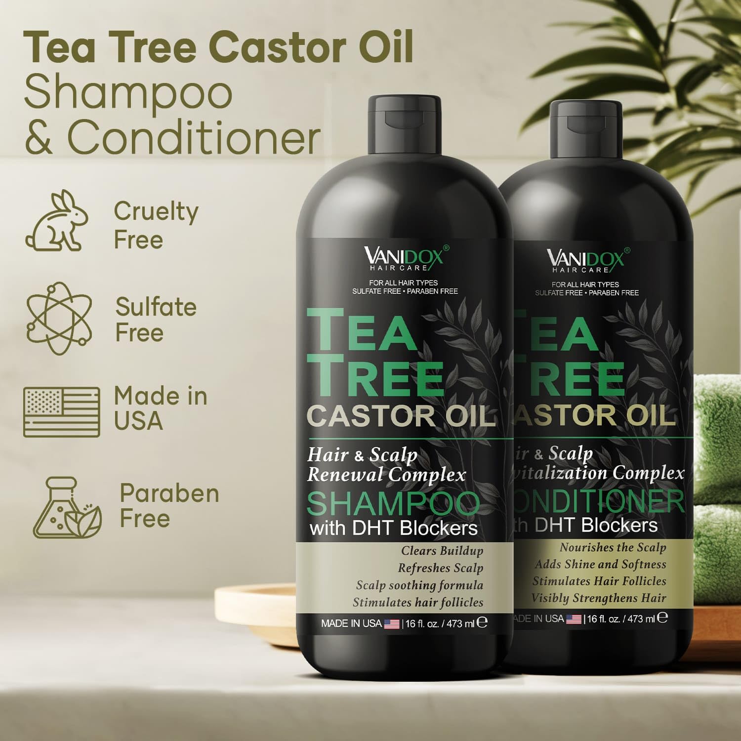 VANIDOX tea tree oil shampoo pour shows refreshing cleansing action