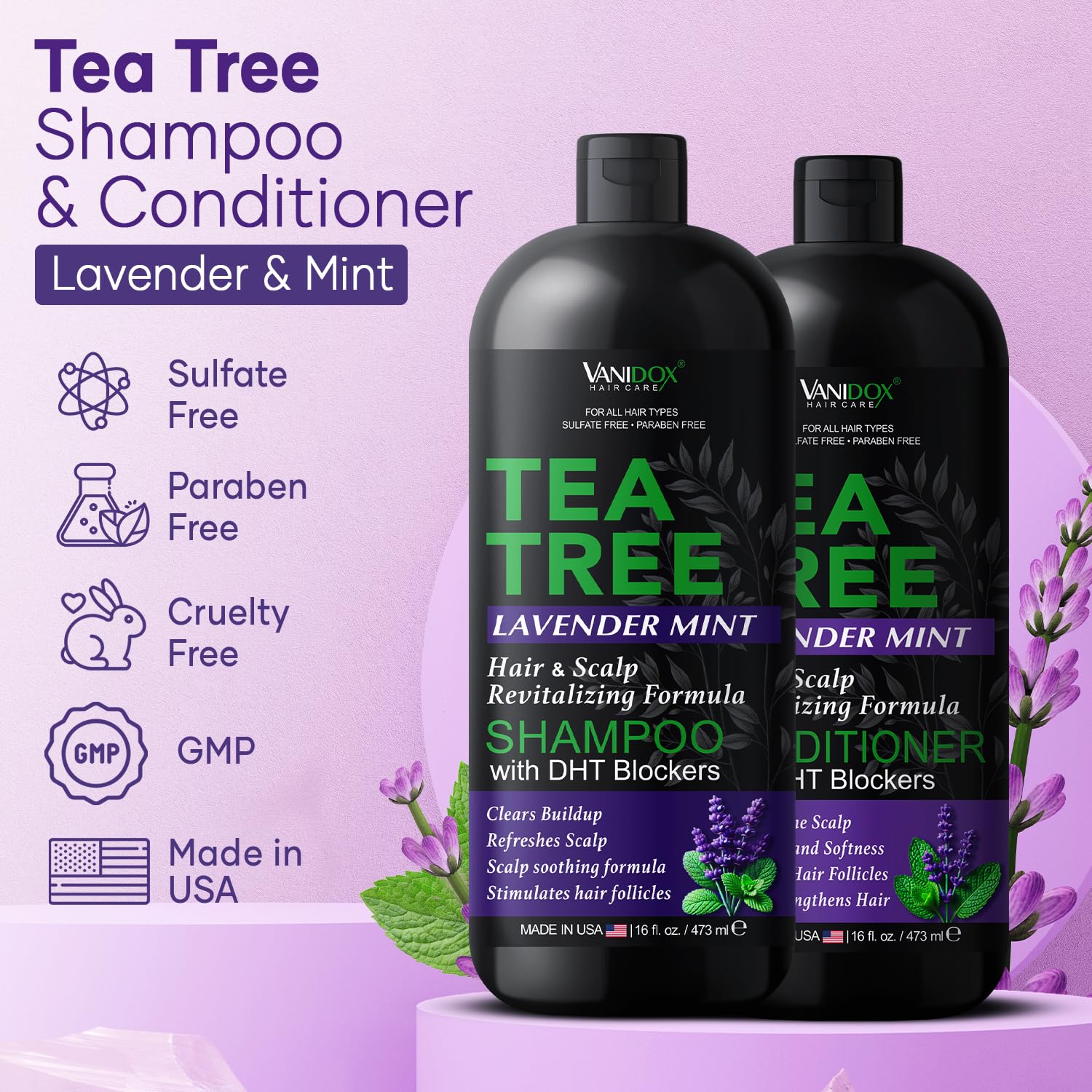 Closeup of creamy lather from Vanidox Tea Tree Shampoo for a deep cleanse