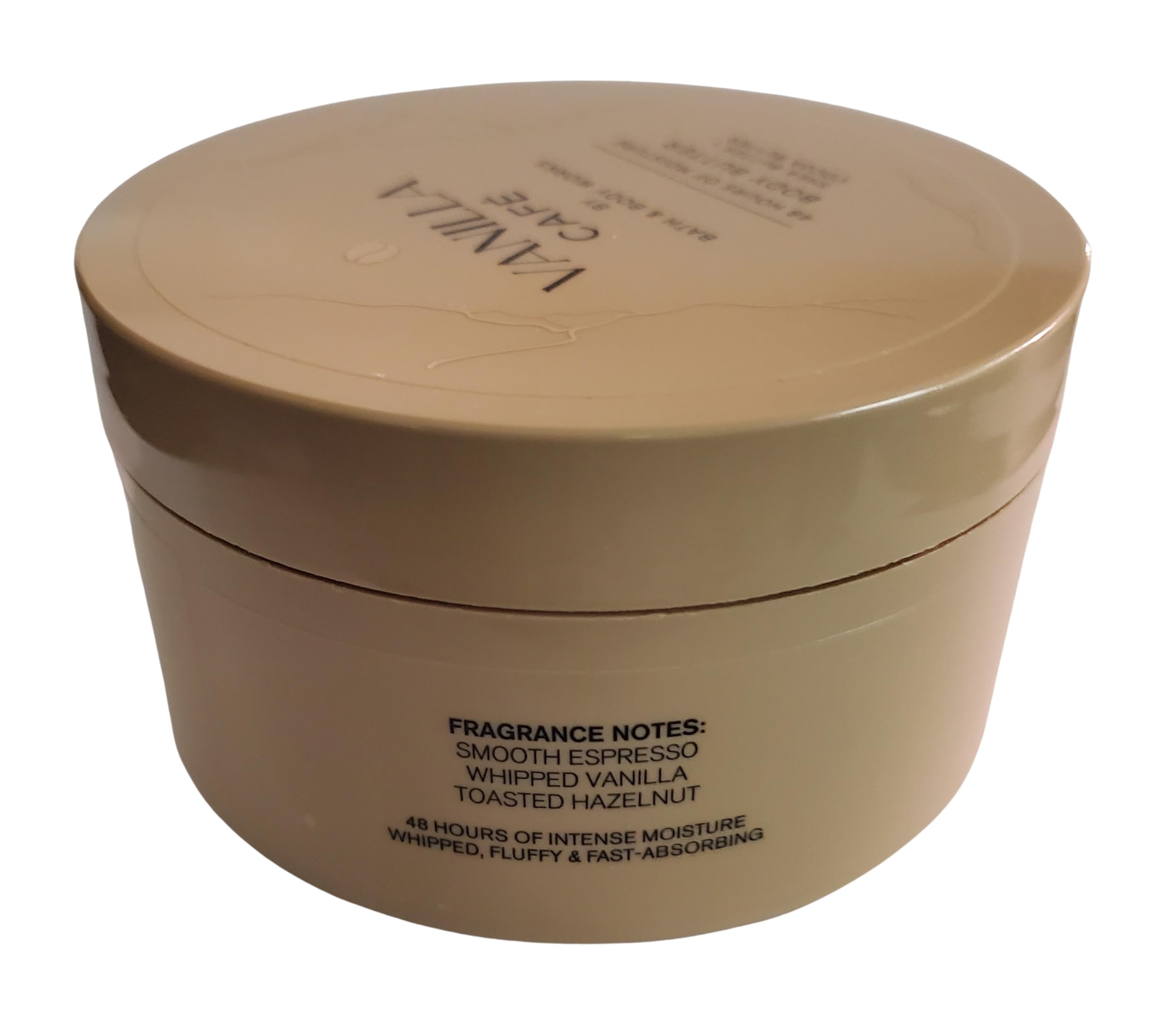 Vanilla Café Whipped Body Butter texture close-up highlights creamy, indulgent moisture.