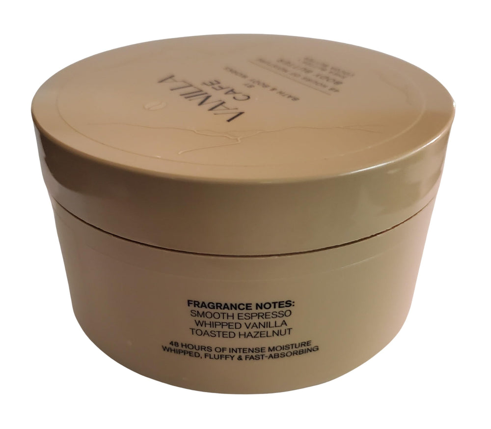 Vanilla Café Whipped Body Butter texture close-up highlights creamy, indulgent moisture.