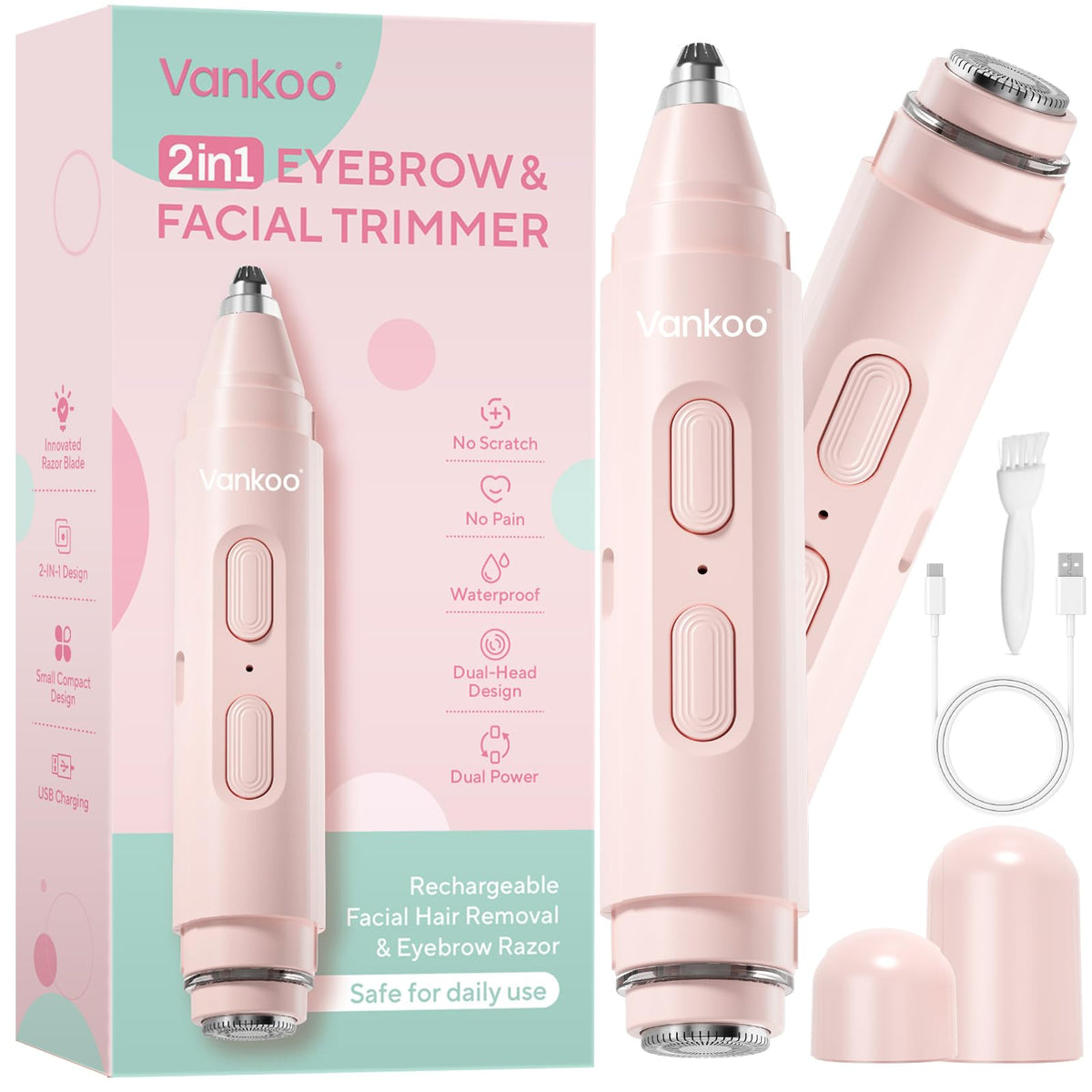 Vankoo face hair remover with LED front view showing precision capability for gentle removal