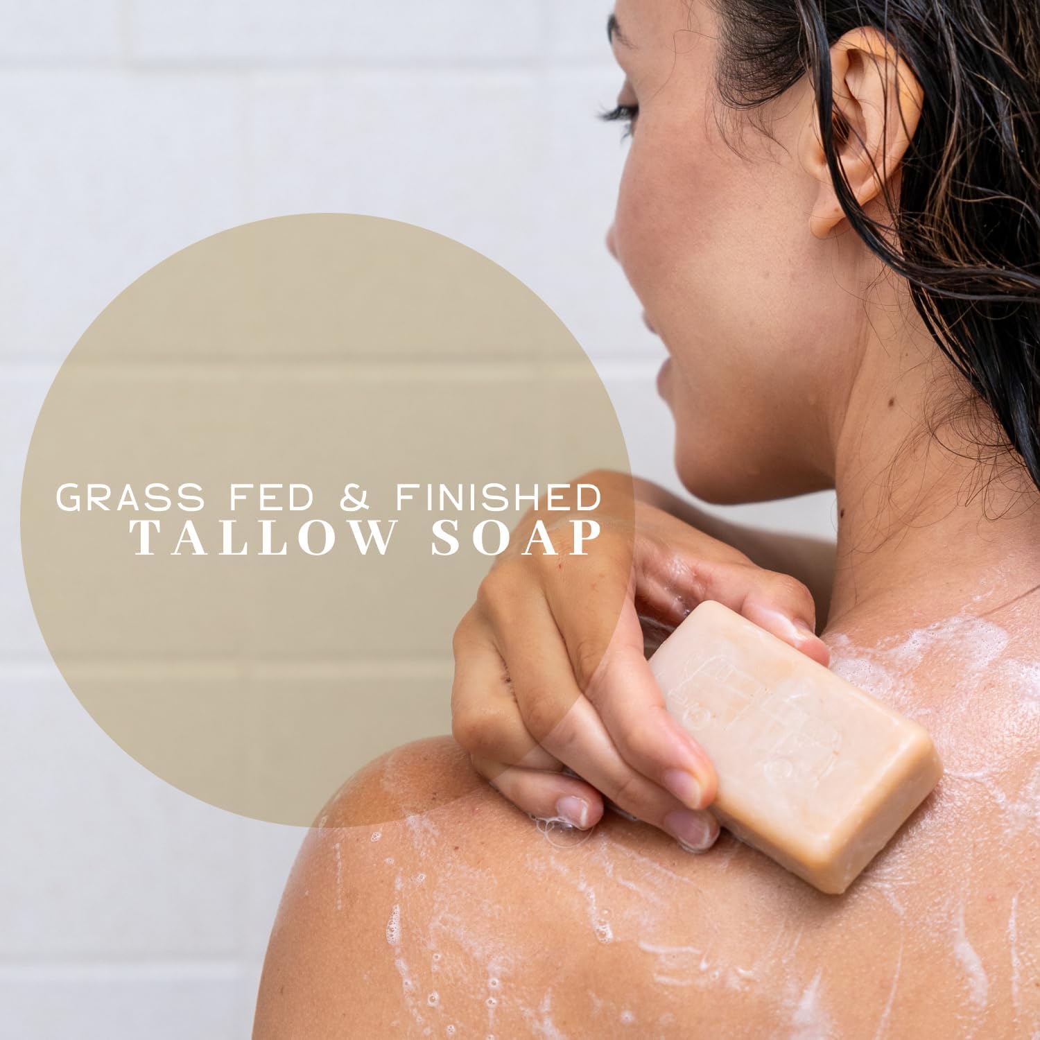 Ingredients view focuses on beef tallow and distilled water for clean skin.