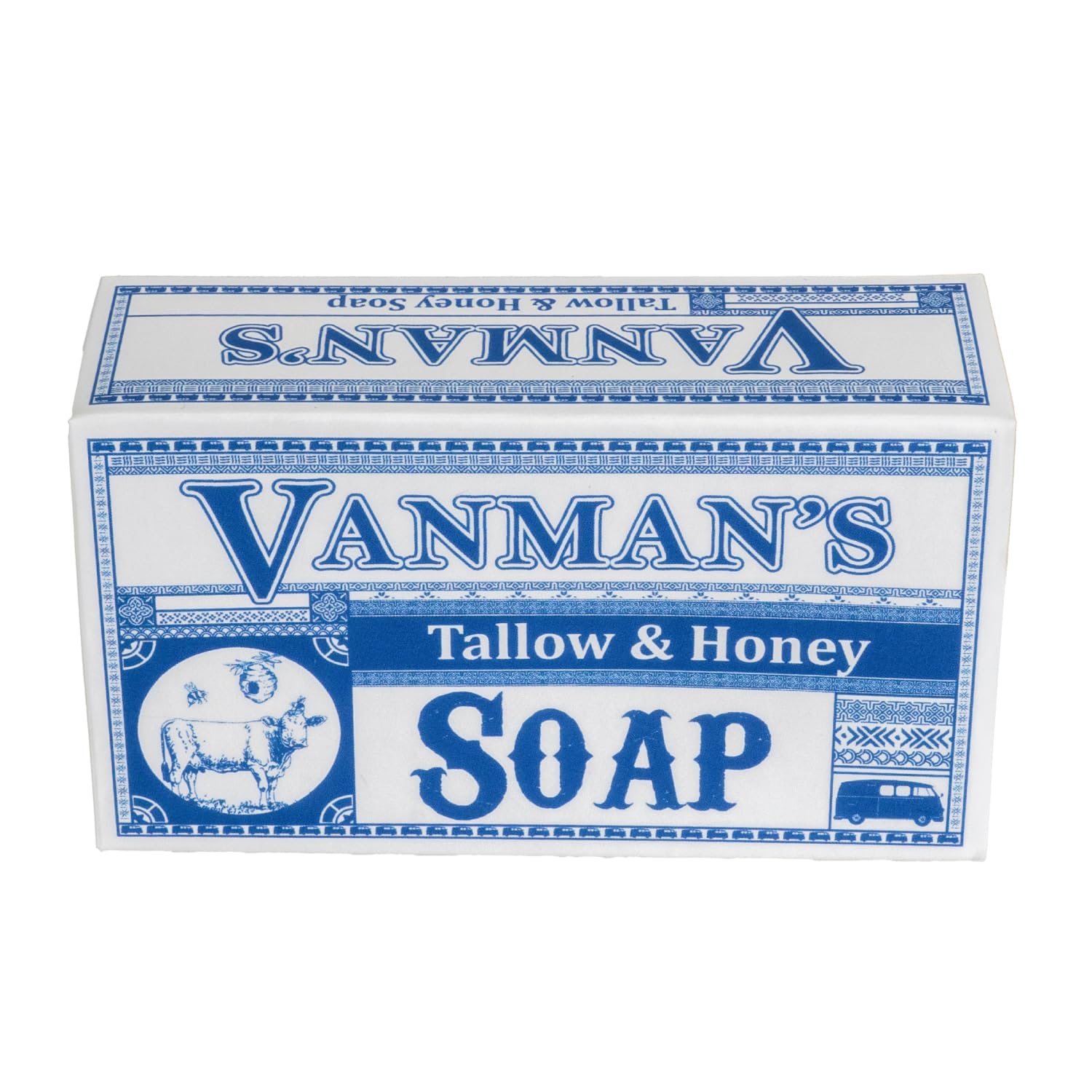 VanMan Beef Tallow and Honey bar soap packshot highlighting simple ingredients for skin