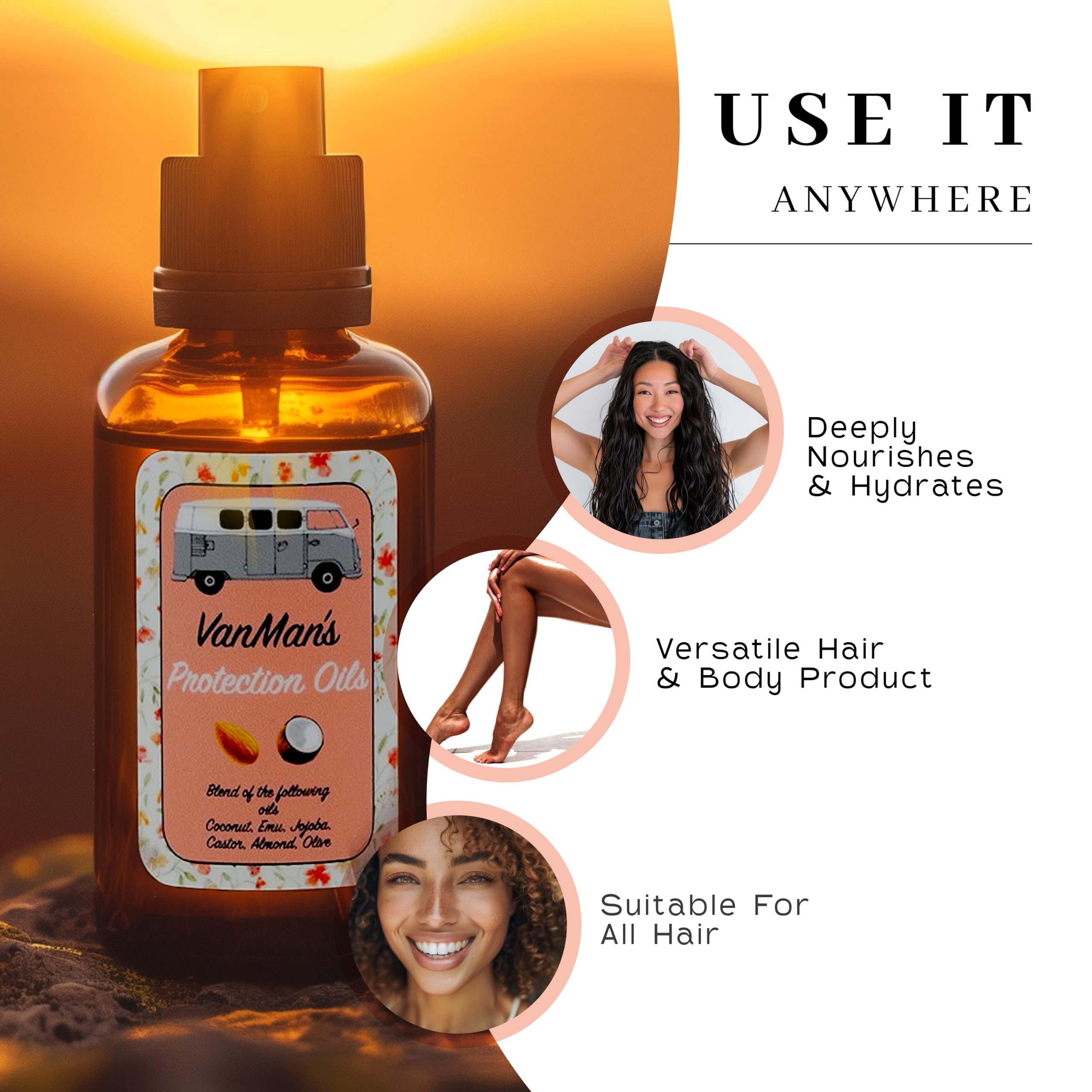Model applying Vanman serum to damp hair for styling prep.