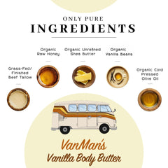 Vanman's whipped tallow vanilla texture close-up highlights a light fluffy cream for full body moisture.