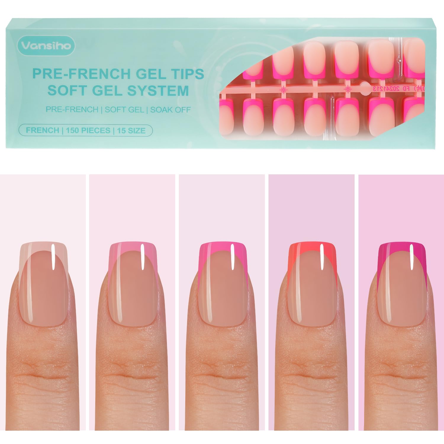 Vansiho 150Pcs French gel nail tips offer precise fit across 15 sizes for easy at home manicure