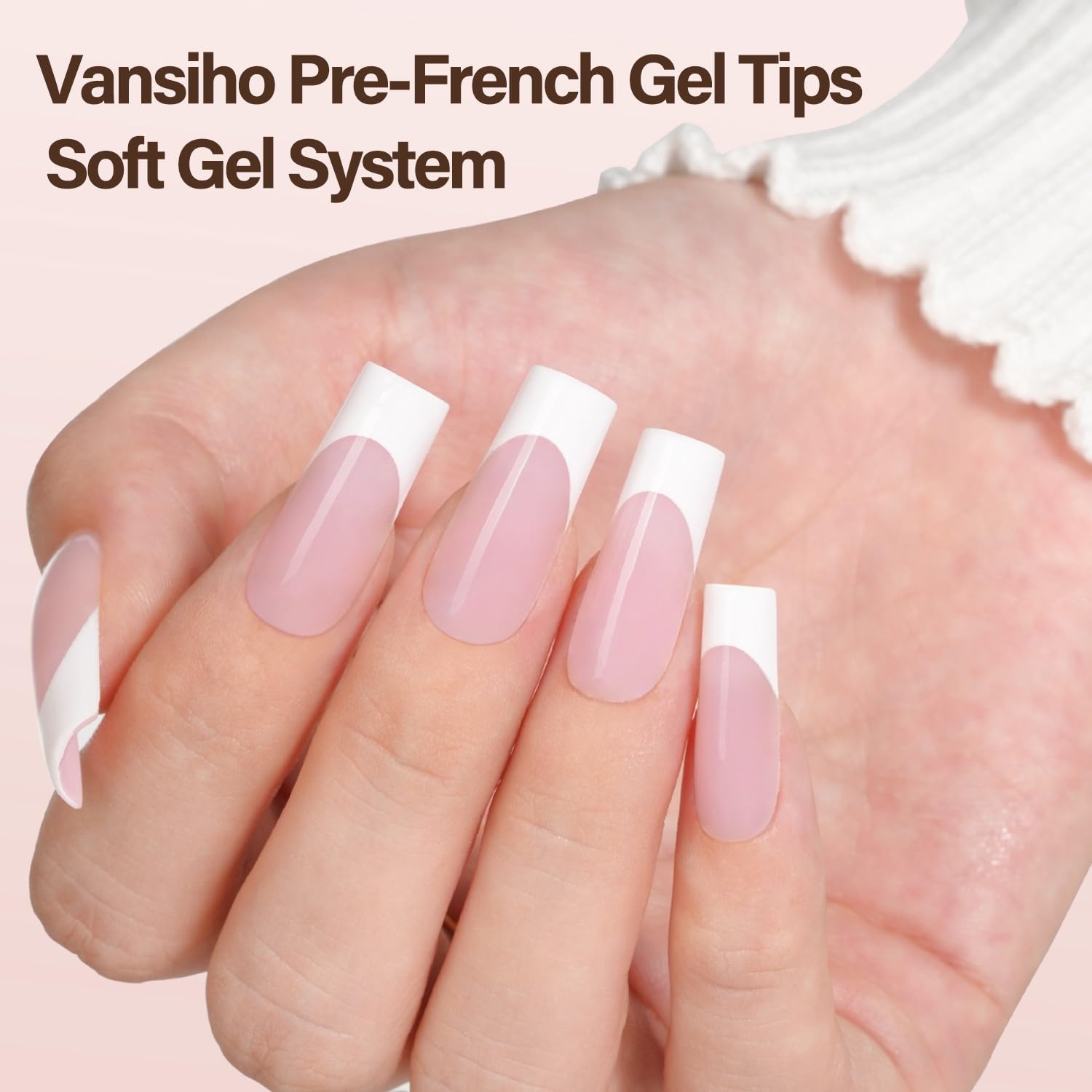 Vansiho long square pink gel nail tips with natural look and durability