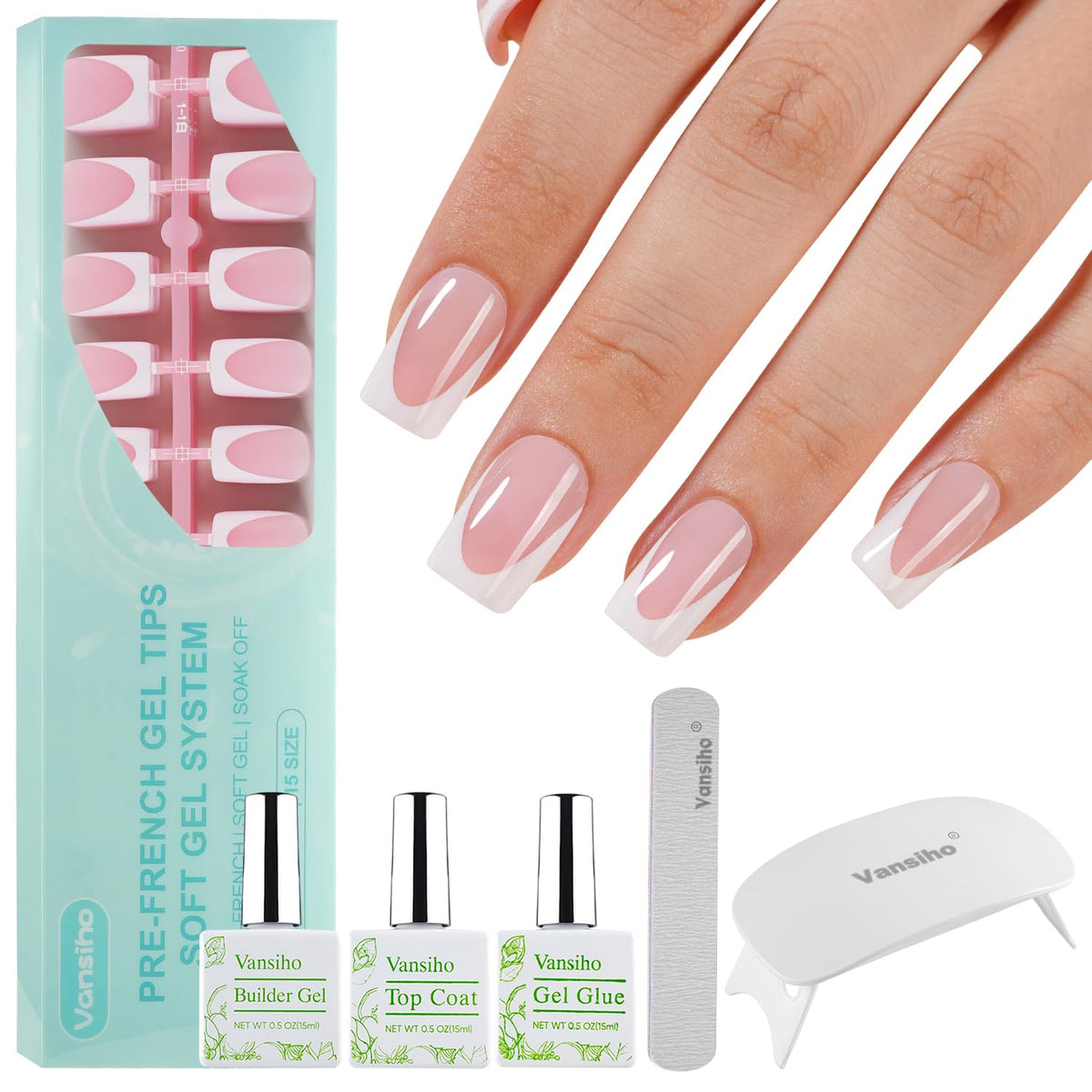 Vansiho pink deep French gel tips closeup for durable at-home manicure