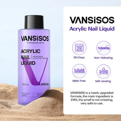 VANSISOS acrylic liquid with included brush for easy DIY nails.