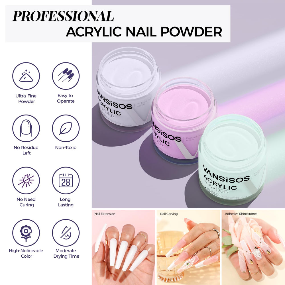 VANSISOS acrylic nail kit liquid bottle enabling quick-dry application and durable coverage.