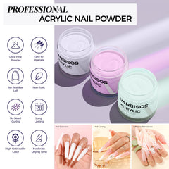 VANSISOS acrylic nail kit liquid bottle enabling quick-dry application and durable coverage.