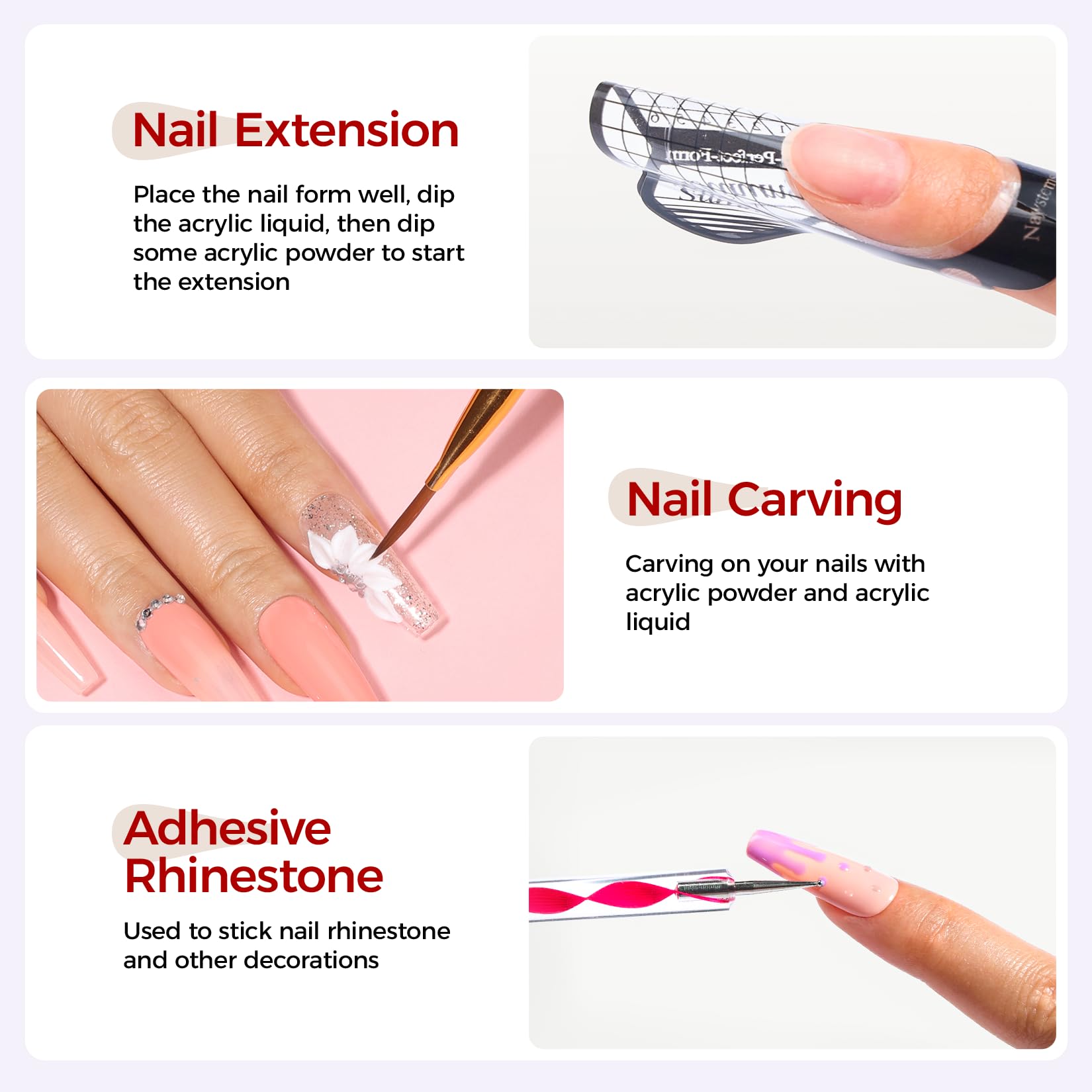 VANSISOS acrylic nail kit practice tips and clear labeling aid beginners.