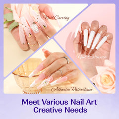 VANSISOS monomer liquid being poured beside nail tips for easy blending