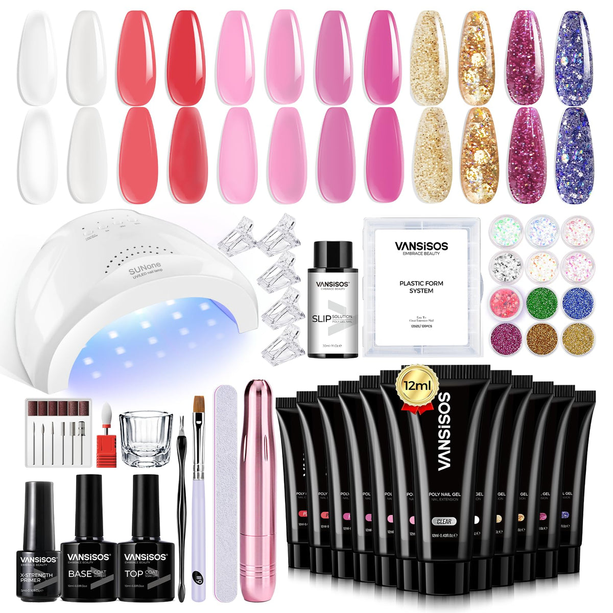 VANSISOS poly gel nail kit 12 colors for DIY nails