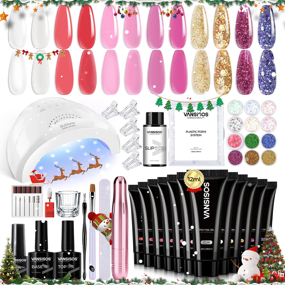 VANSISOS Poly Nail Gel Kit color collection offers versatile shades for festive looks.