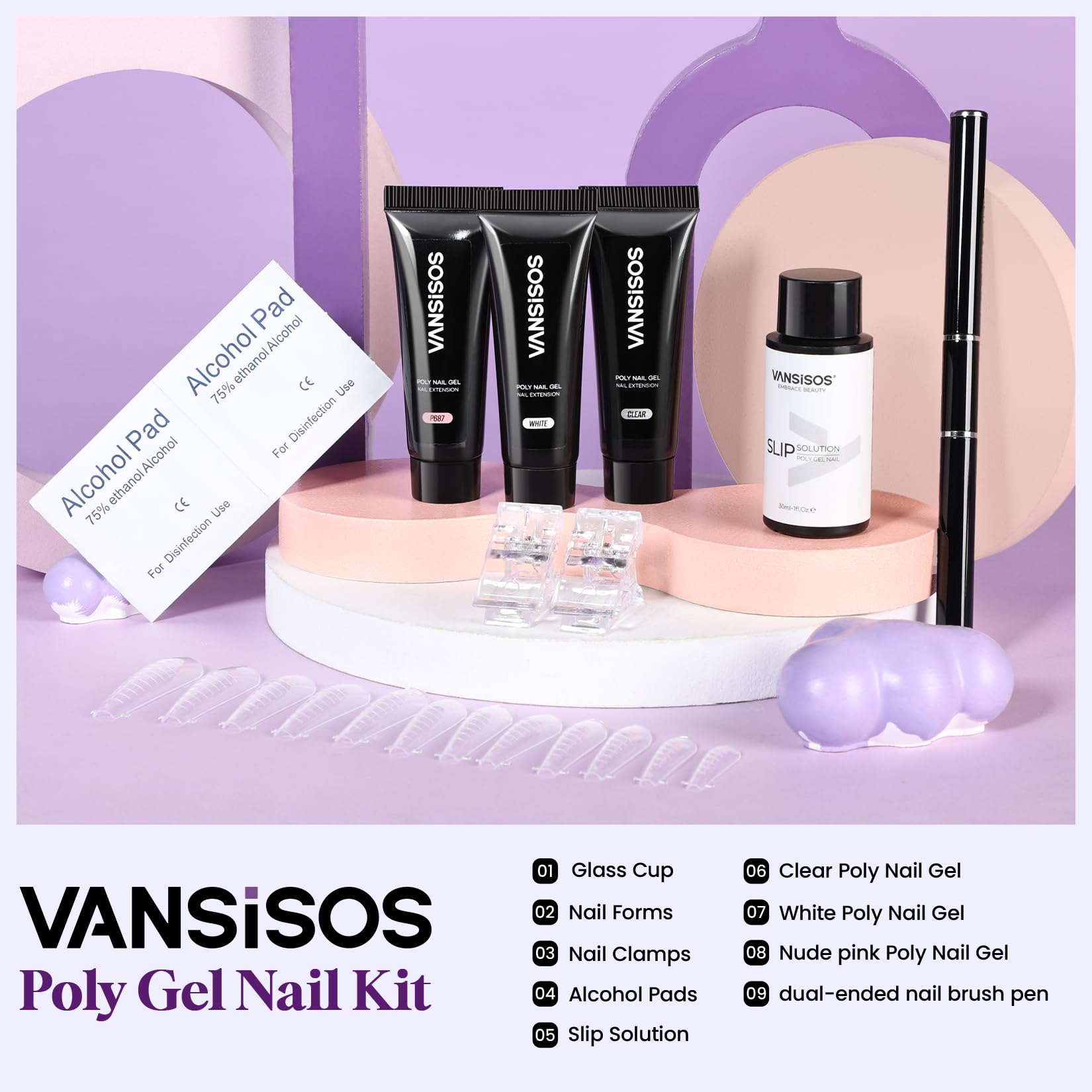 VANSISOS slip solution bottle for smoother gel application and easier sculpting.