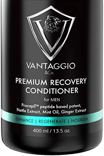 Vantaggio & Co. hair growth conditioner bottle showcases thicker hair look.