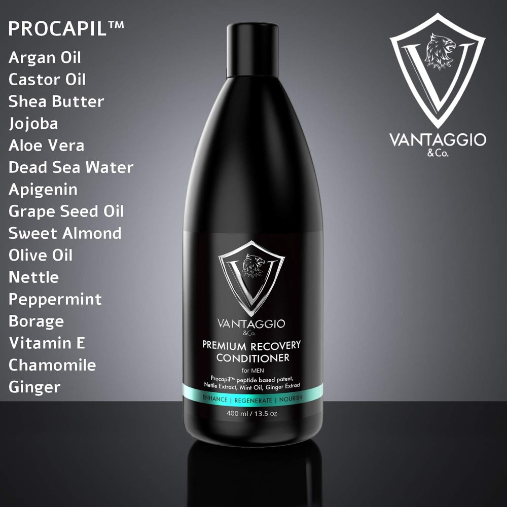 Vantaggio & Co. PROCAPIL ingredients panel highlights natural blend for healthier hair.