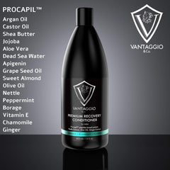 Vantaggio & Co. PROCAPIL ingredients panel highlights natural blend for healthier hair.