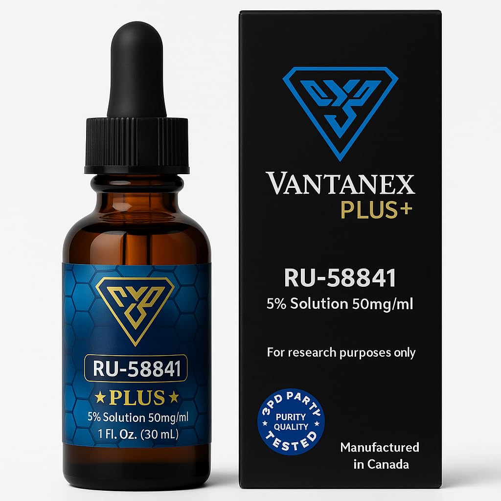 Vantanex RU58841 Plus 5% bottle close-up highlighting premium packaging for informed choice and trust.