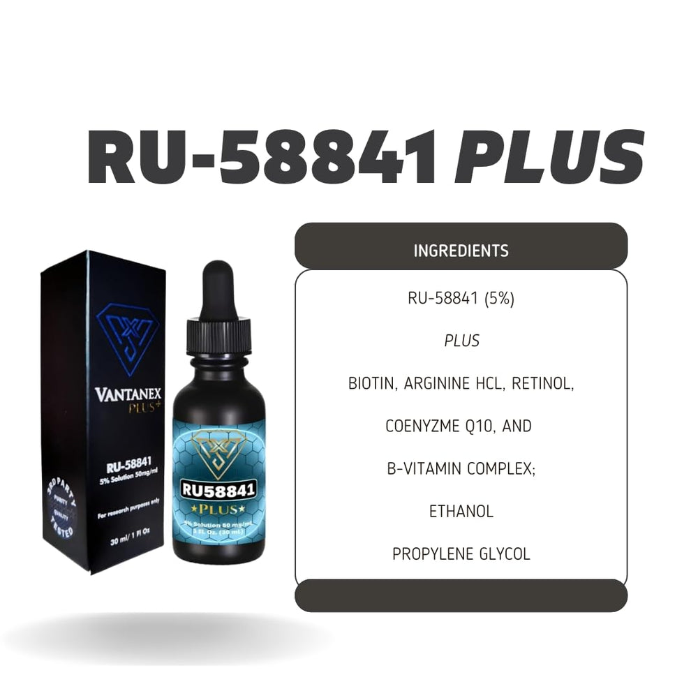 Vantanex RU58841 Plus bottle with dropper in ready-to-use pose.