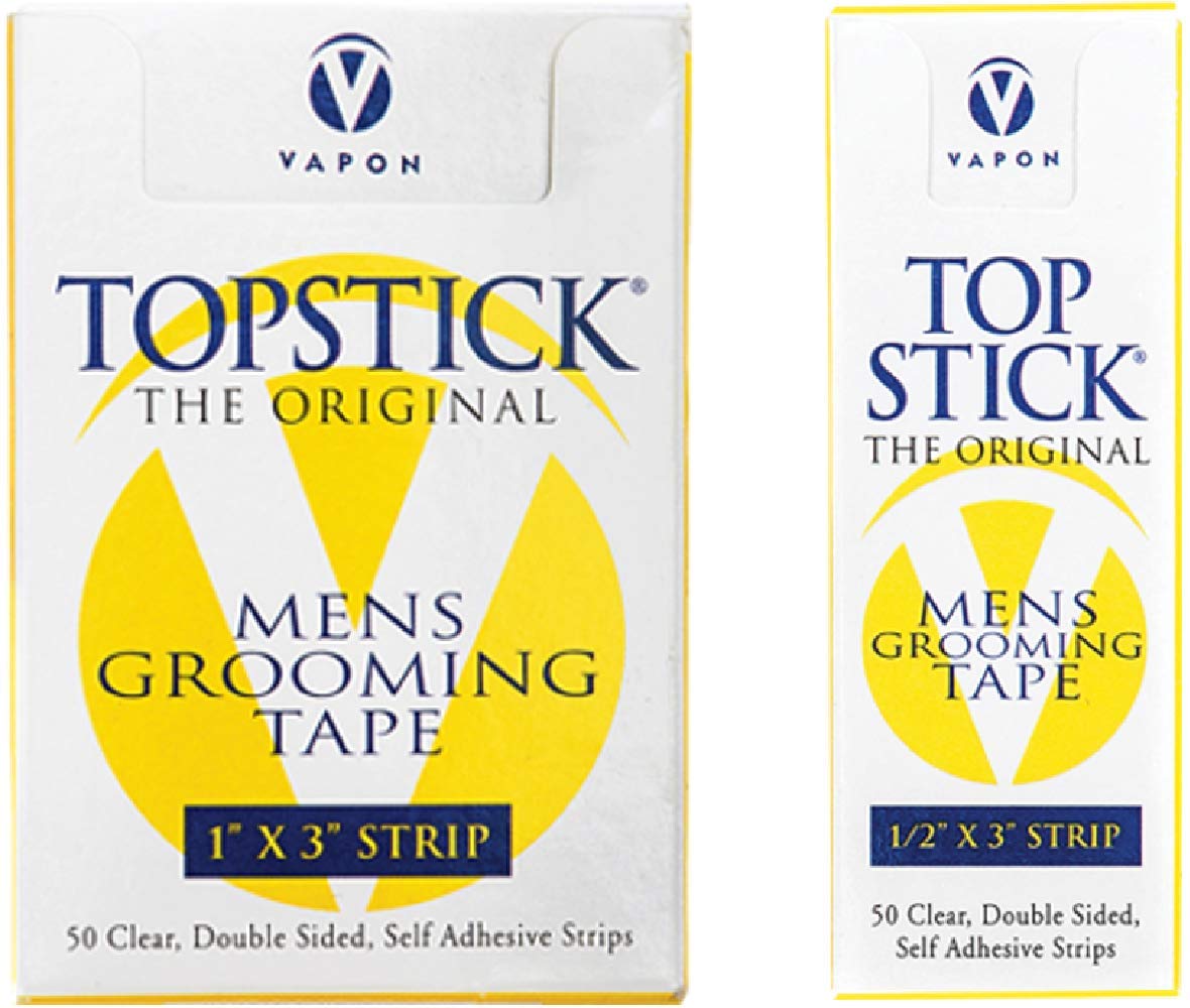 Vapon Topstick clear double-sided grooming tape for secure hold and skin-friendly adhesion.
