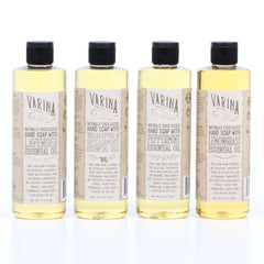 Varina Castile Soap peppermint bottle pouring for fresh hands.