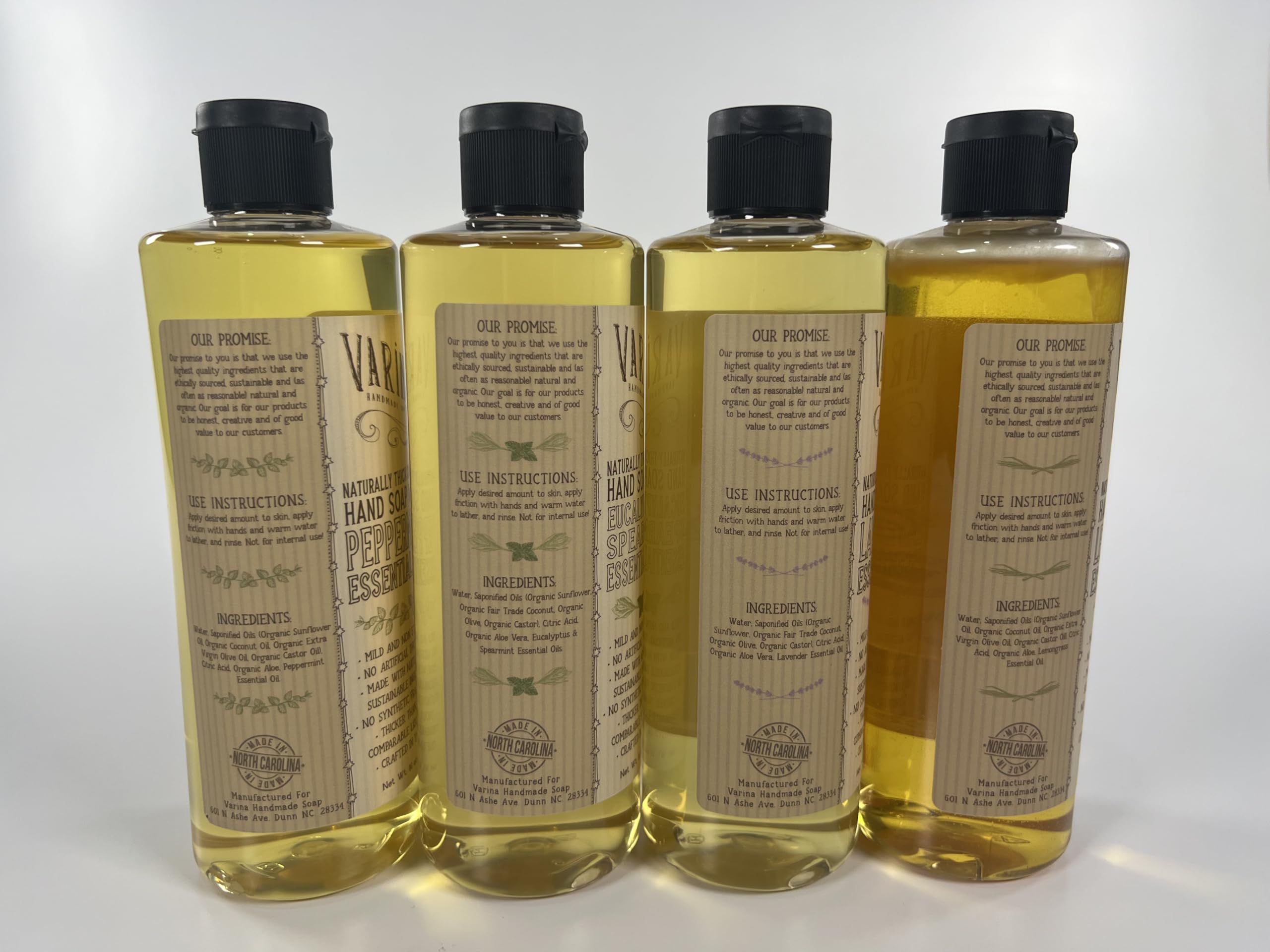 Varina Castile Soap variety-pack display showing four scents.