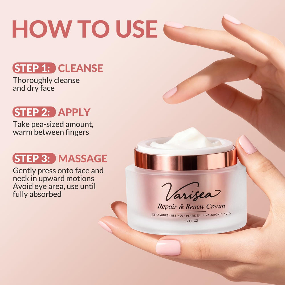 Varisea Daily routine close-up illustrates morning and night use.
