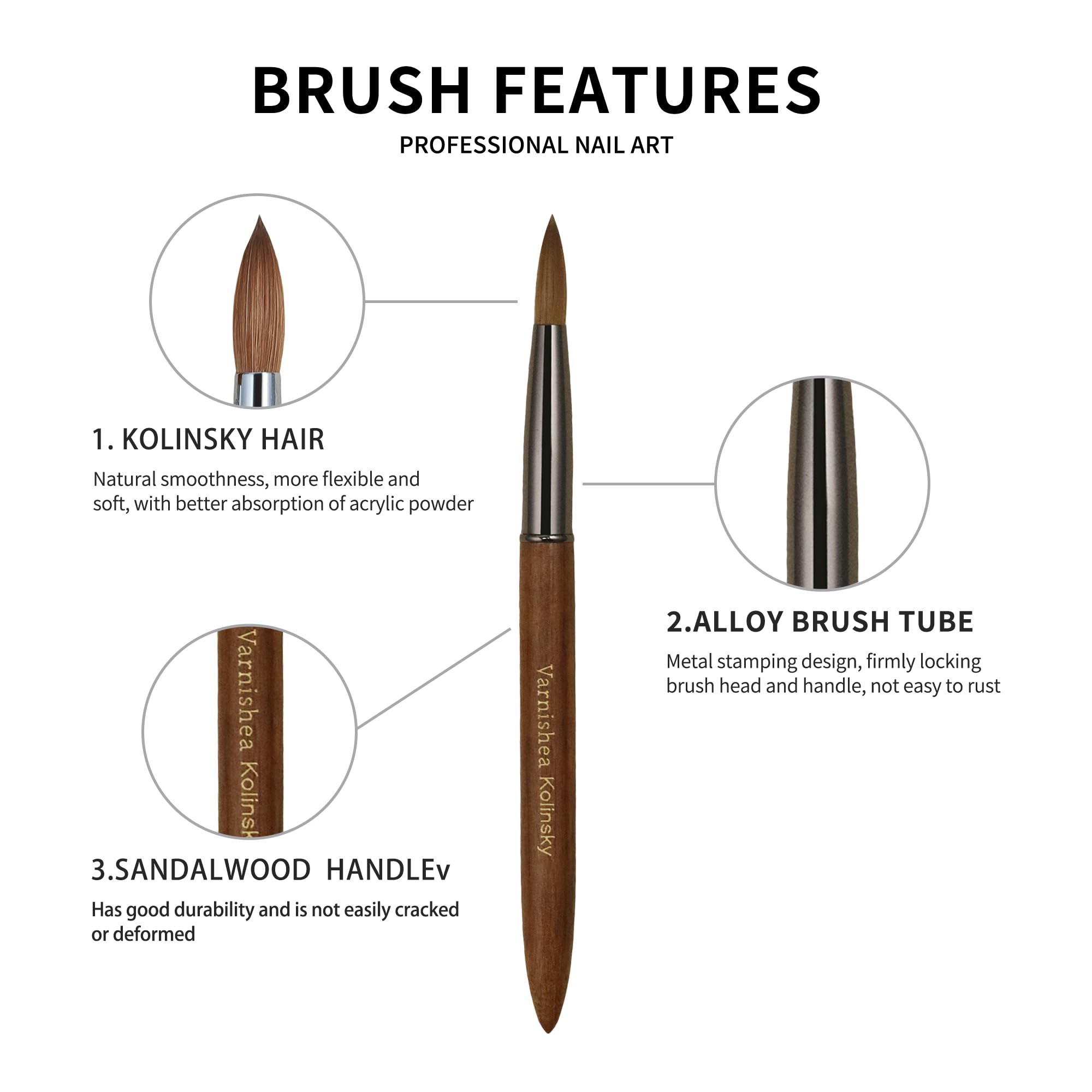 varnishea brush head features a metal-stamping connection preventing shedding during use