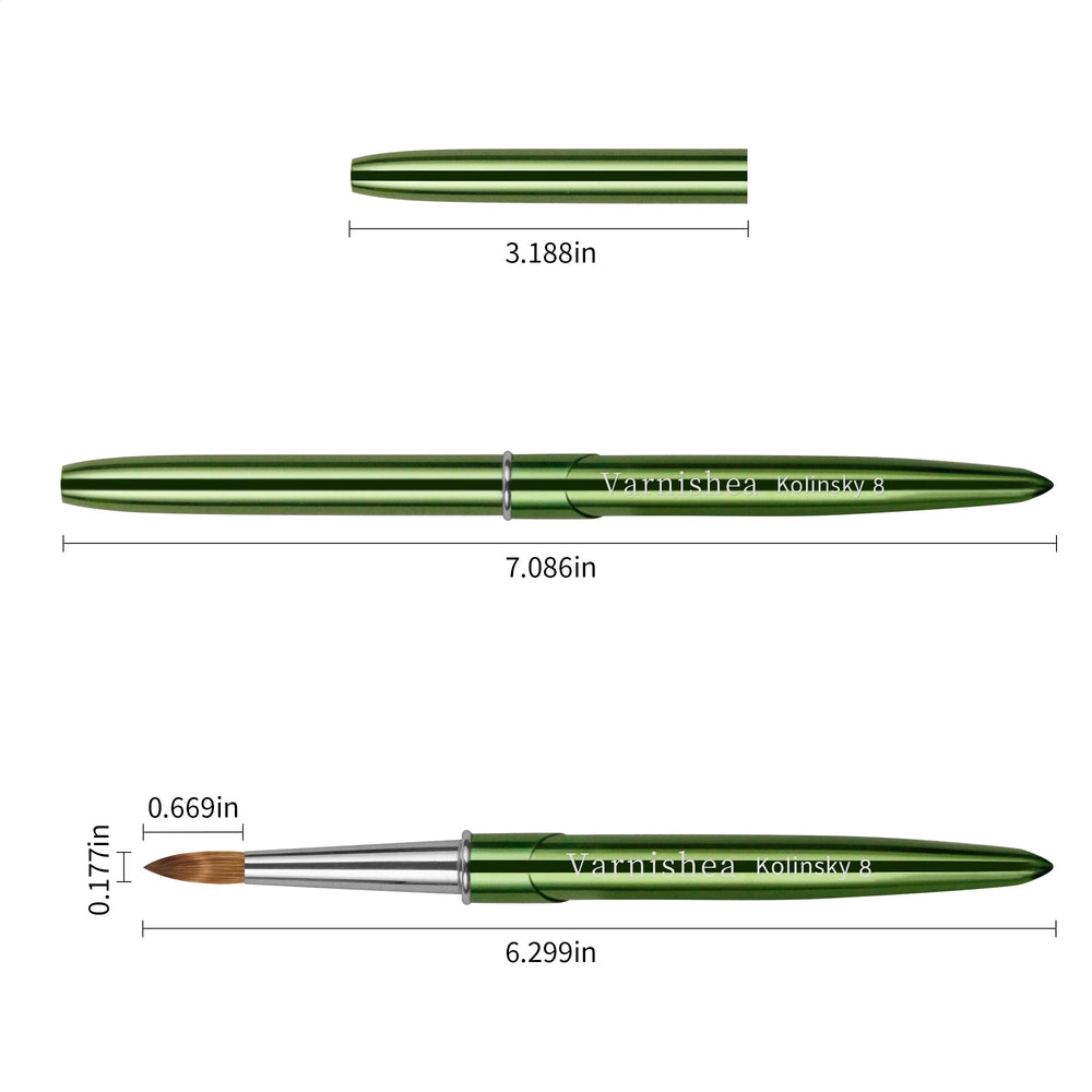 varnishea Kolinsky brush side view showing durable metal-stamped connection.