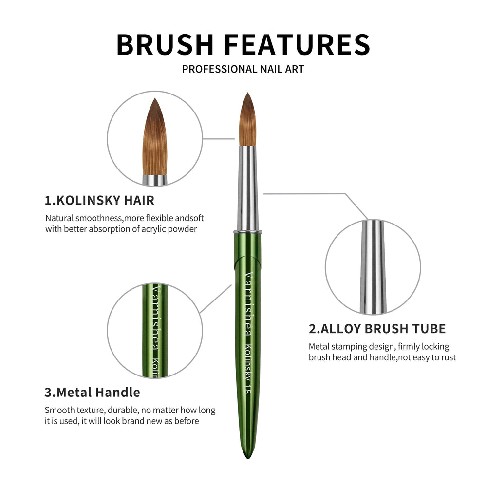 varnishea Kolinsky brush ready for powder nail art and tips.