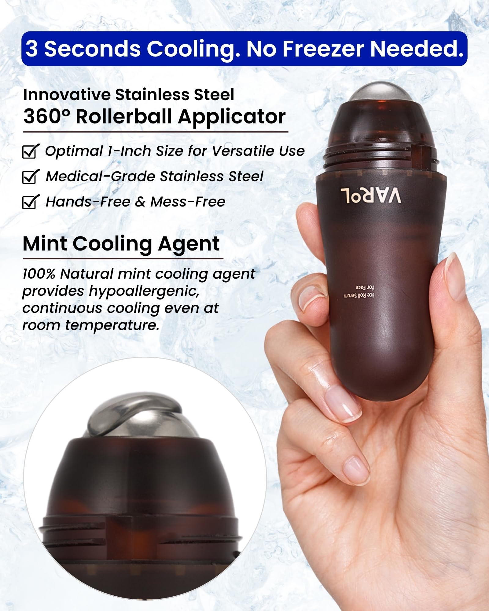 VAROL Ice Roll Serum cold rollerball delivers instant refreshing cooling