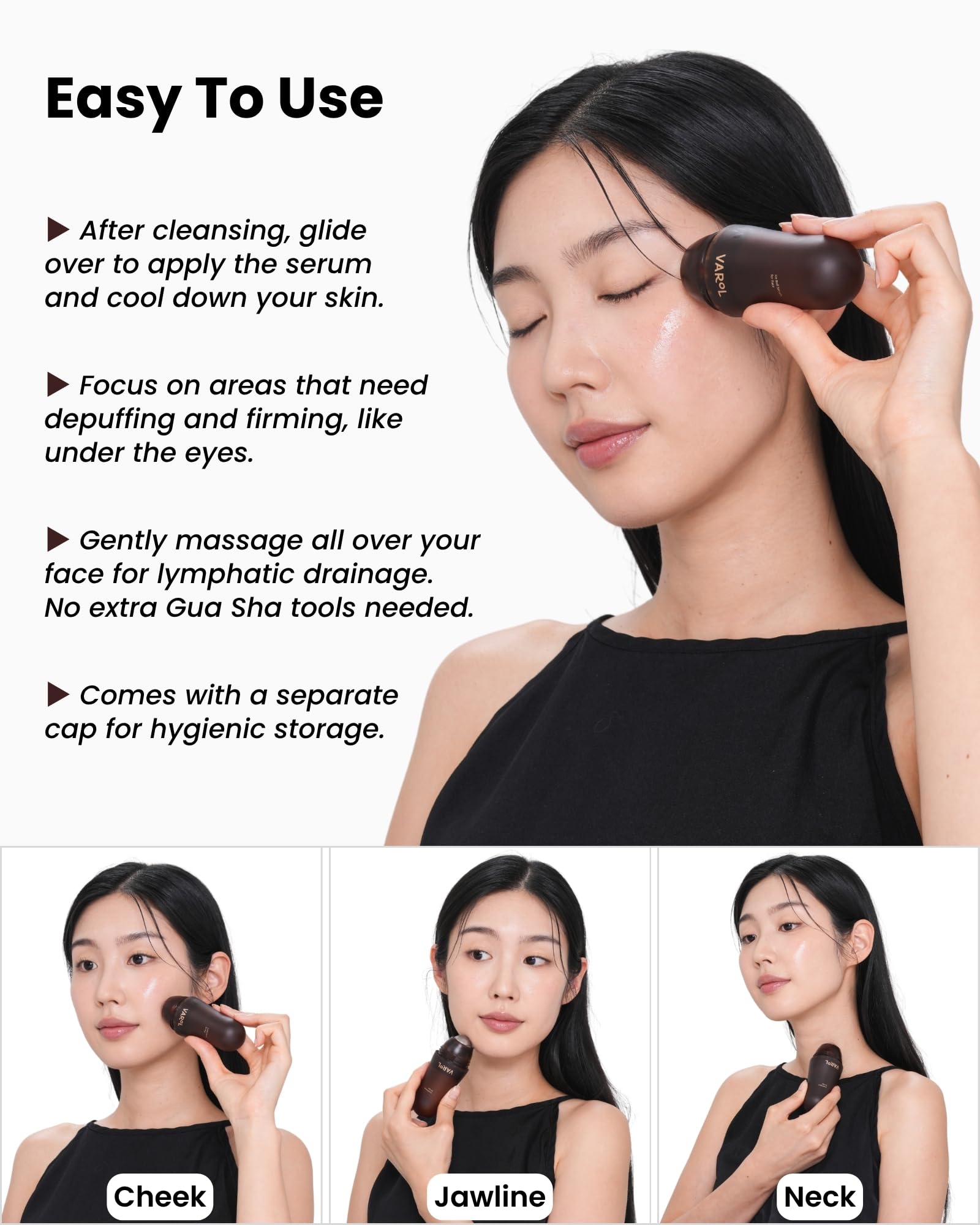 VAROL Ice Roll Serum massage to sculpt jawline and neck