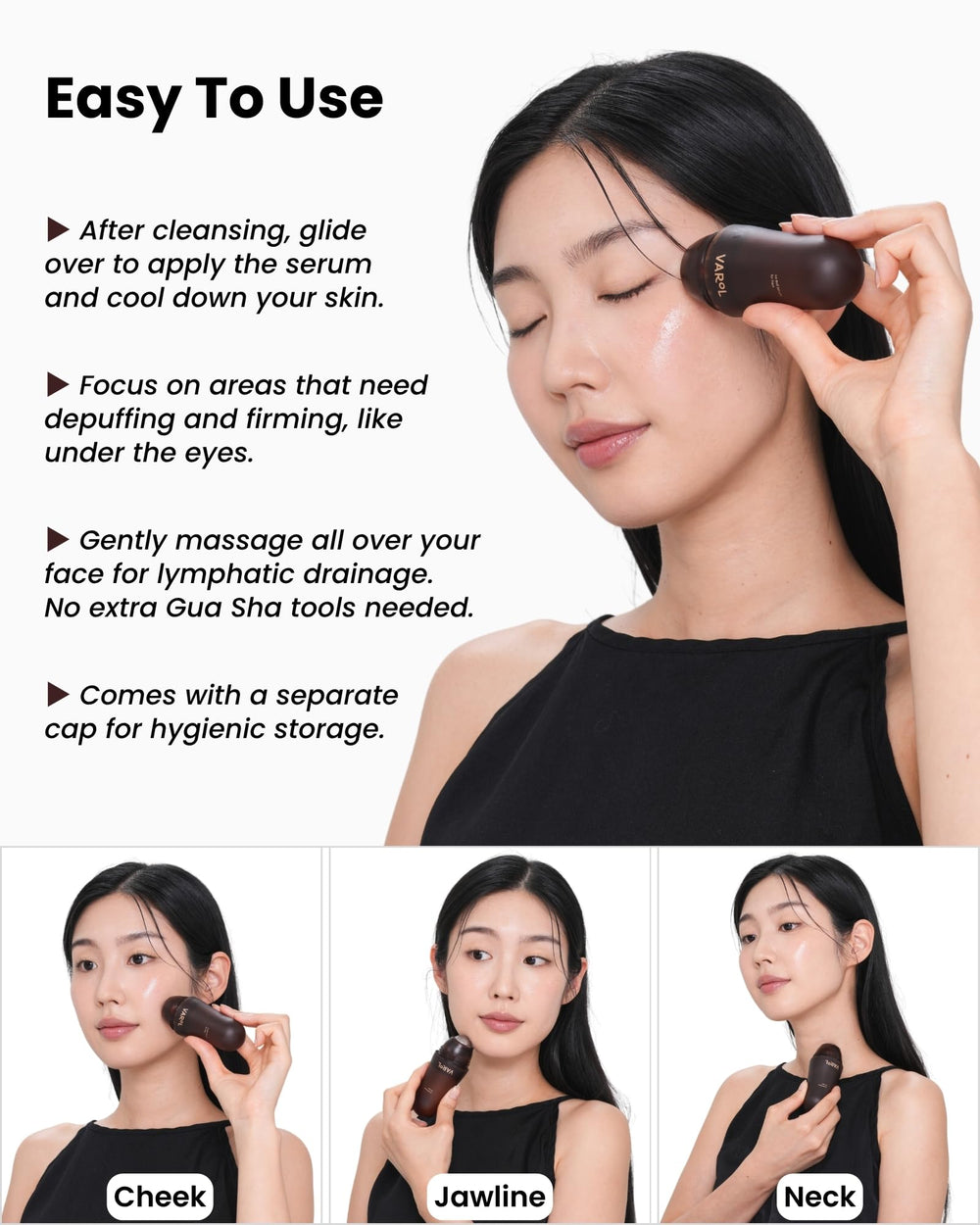 VAROL Ice Roll Serum massage to sculpt jawline and neck