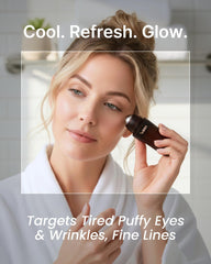 VAROL Ice Roll Serum applied under the eyes for soothing depuffing