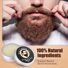 Varolan Beard Balm pot conditions facial hair for softness and manageability.