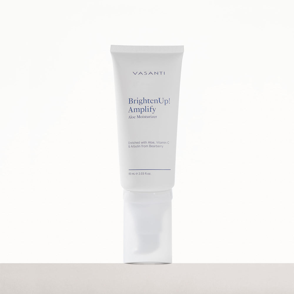 VASANTI Brighten Up New Skin Amplifying Moisturizer ingredients bearberry arbutin suggest natural brightening.