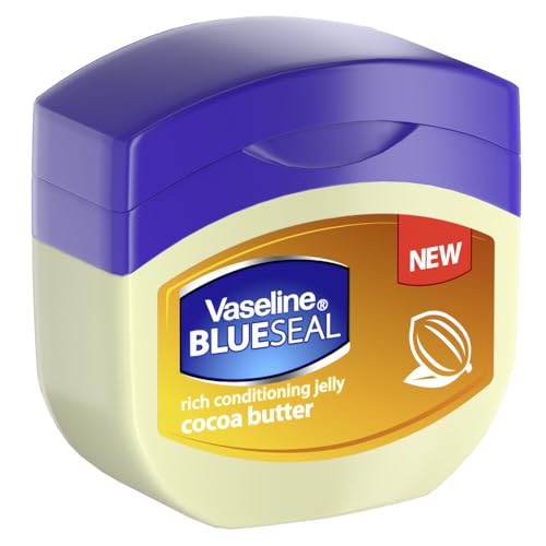 Vaseline Cocoa Butter Rich Conditioning Jelly close-up texture on skin, smoothing dry patches.