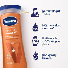 Vaseline Cocoa Radiant lotion packaging highlights cocoa butter formula