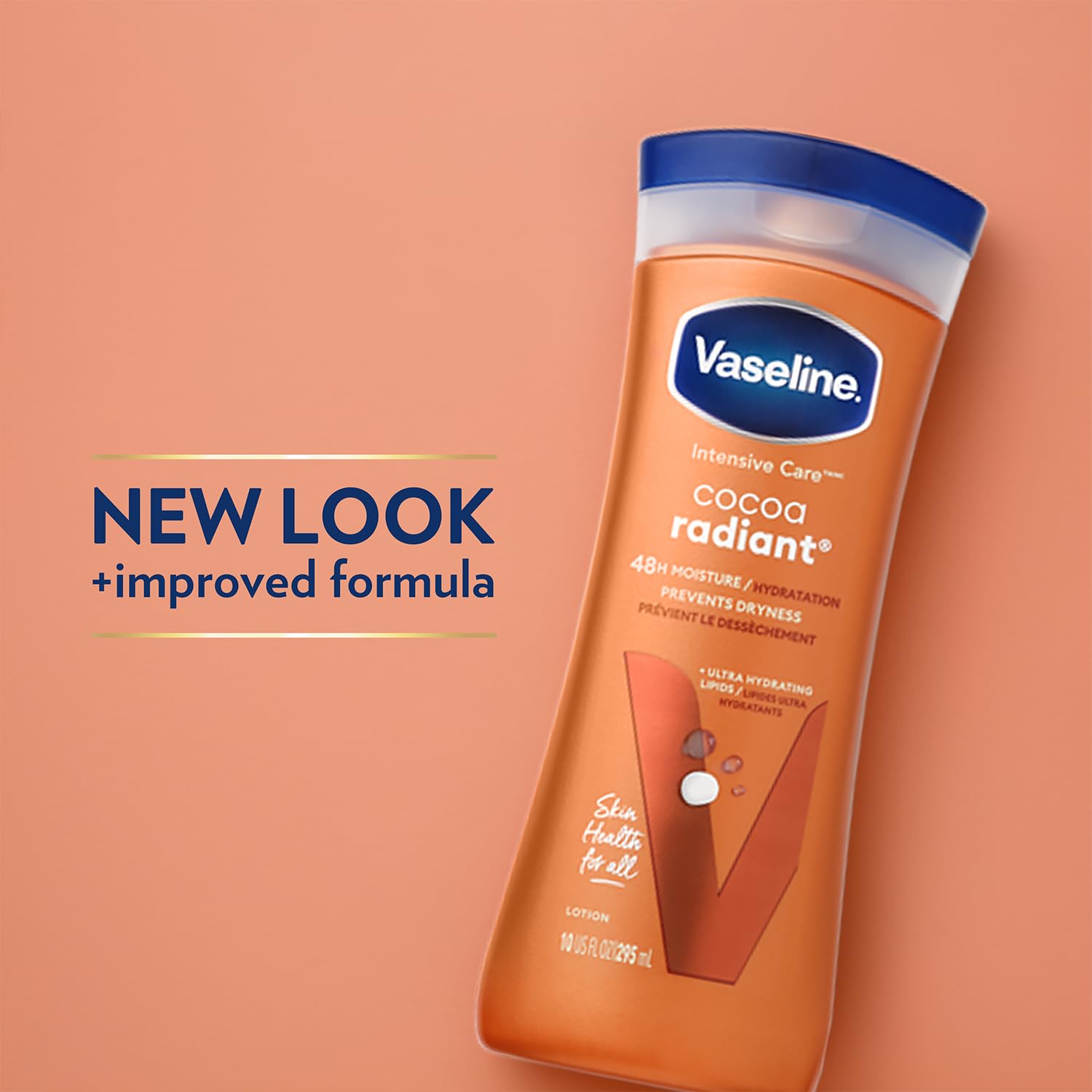 Vaseline Cocoa Radiant lotion is applied to hands for non-greasy moisture