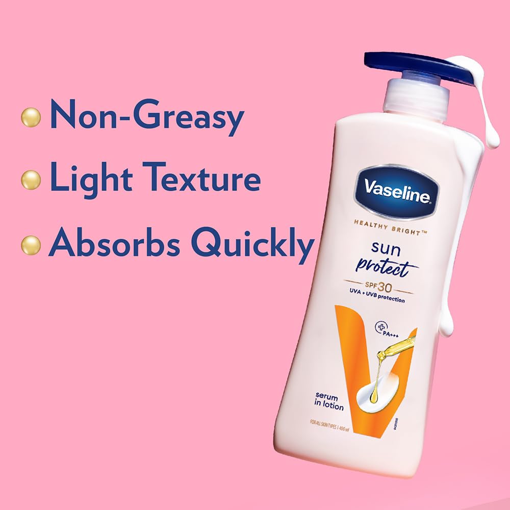Vaseline Healthy Bright SPF 30 lotion ready for arm application.