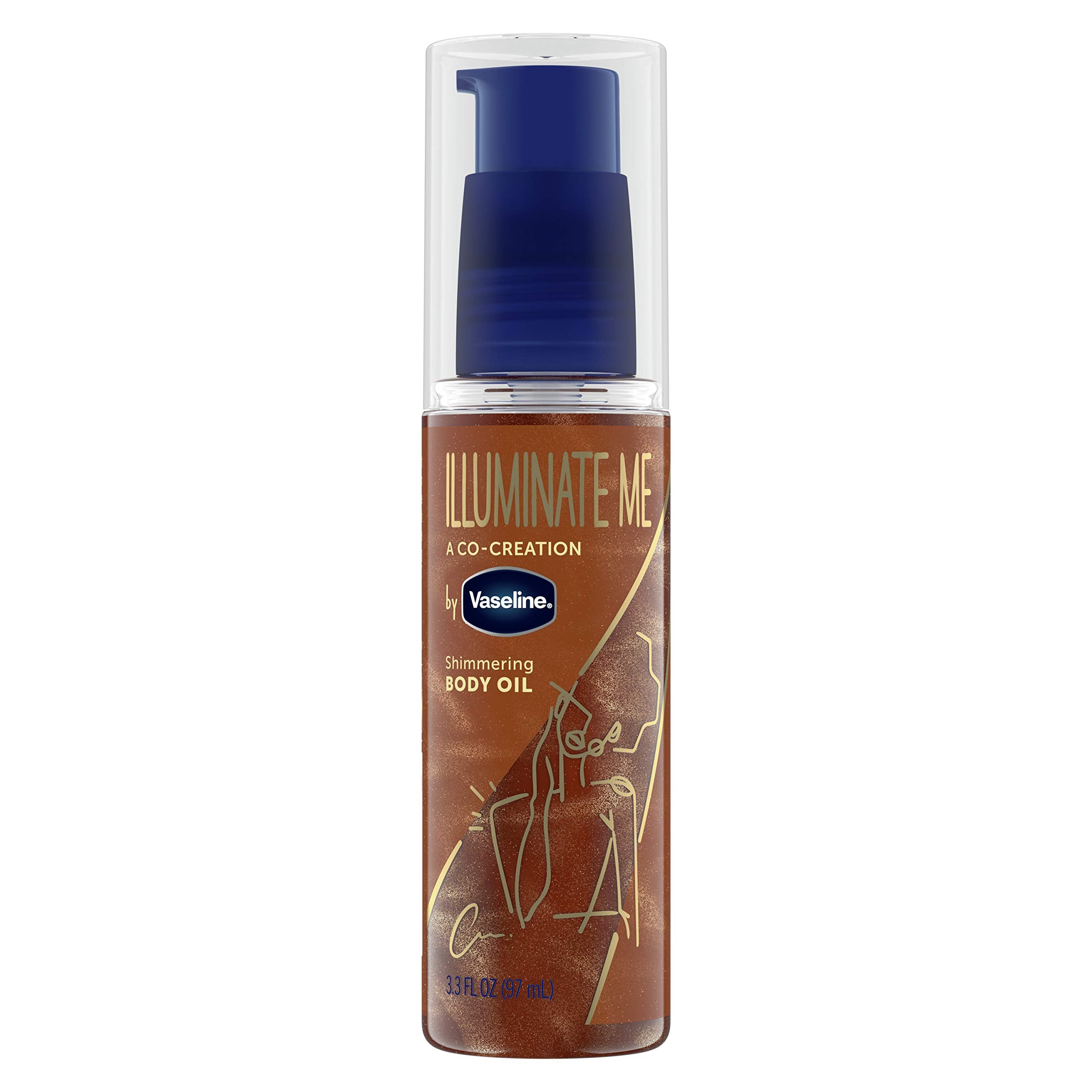 Vaseline Illuminate Me oil bottle close-up with copper shimmer for radiant skin