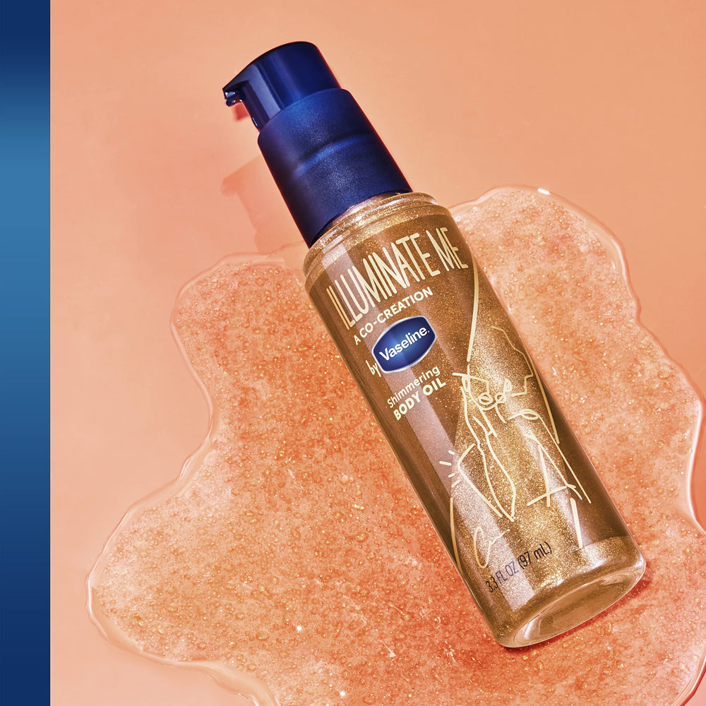 Vaseline Illuminate Me oil on shoulder adds gentle shimmer